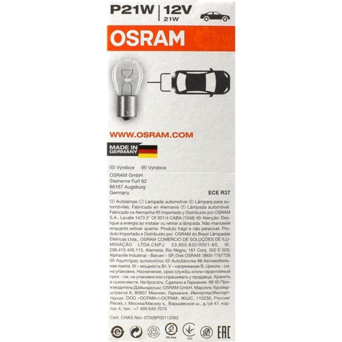 Osram 7506 93 Ampul 12 Volt P21W 12V 21W 10 Adet