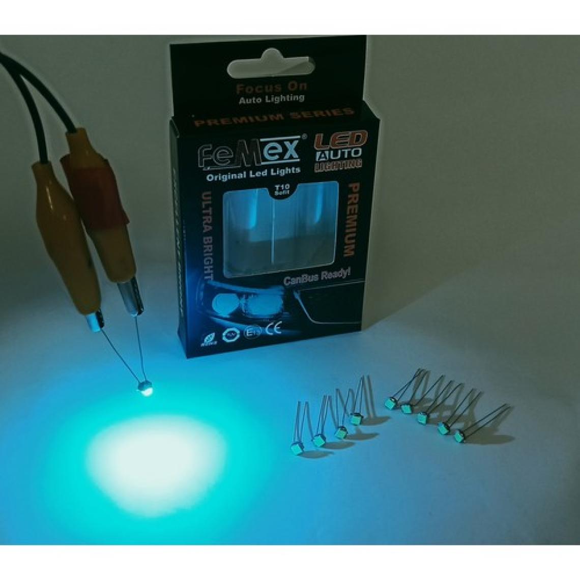 Femex Premium T5 T4 10'lu Ince Bacaklı Kıl LED Mini LED Ampul Parlak Turkuaz