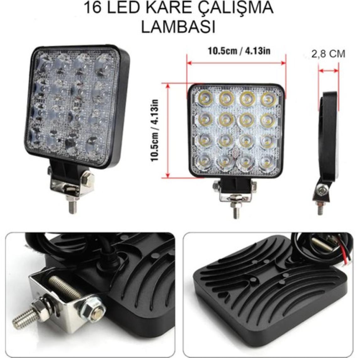NKT GROUP Nokta 4 Adet 16 LED Off Road Kare Çalışma Lambası Sis Lambası Projektör Gündüz Farı 48 Watt