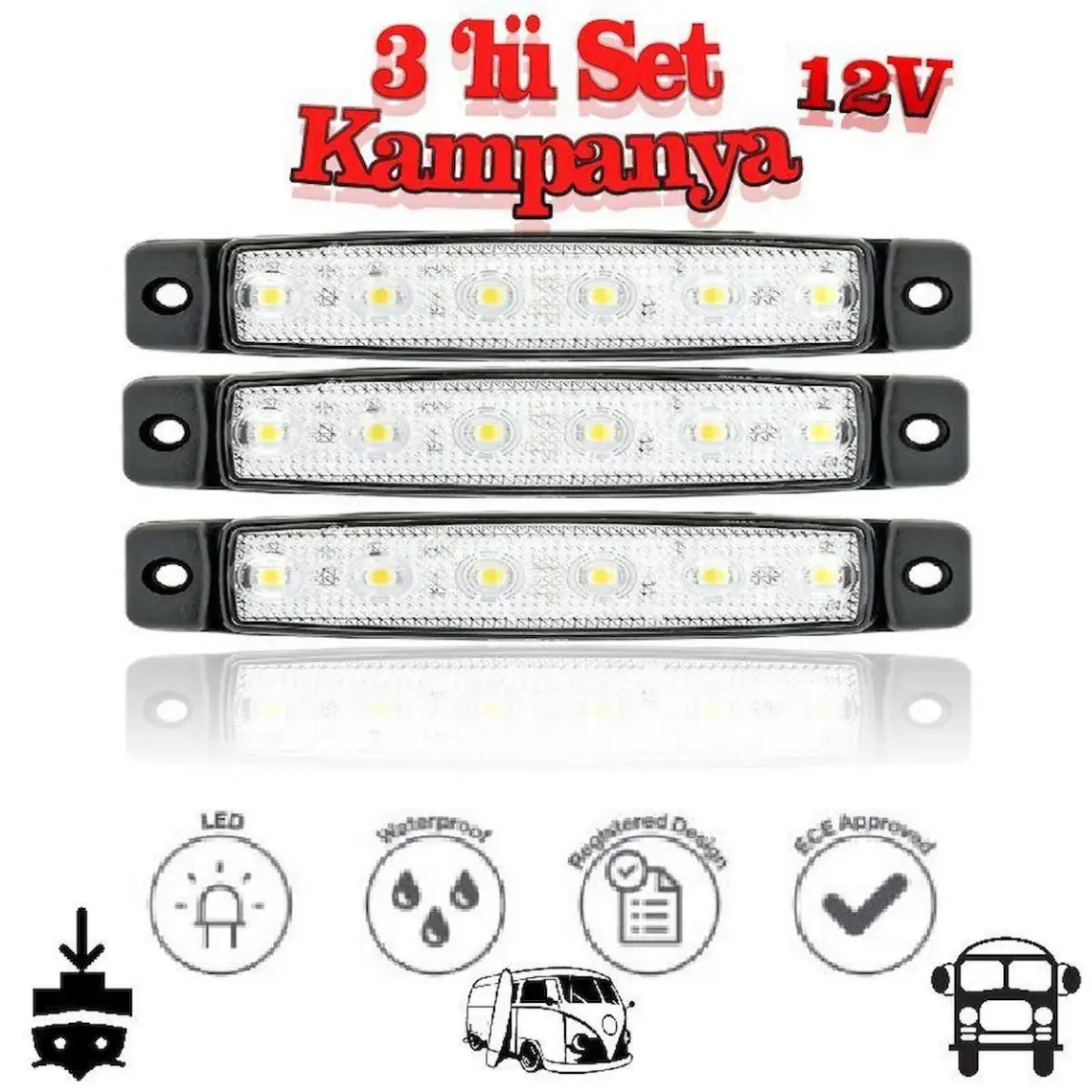 Sanel 6 Ledli 3'lü Set Parmak LED 12V Beyaz SBB12W6-3