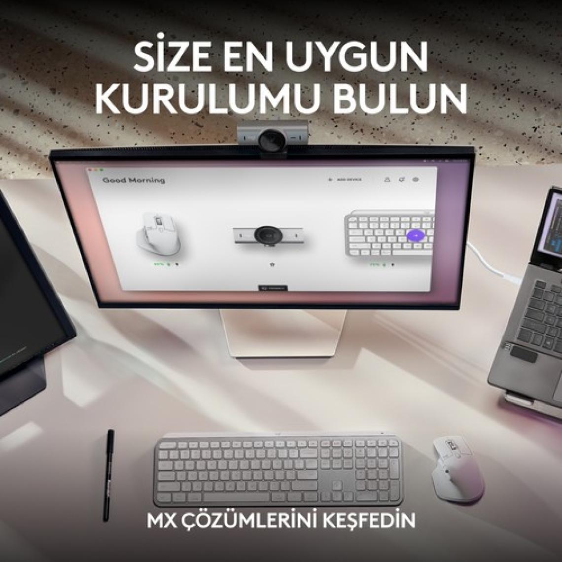 Logitech Mx Brio Ultra Hd 4K Gizlilik Kapaklı ve Mikrofonlu Yayın Web Kamerası, Açık Gri