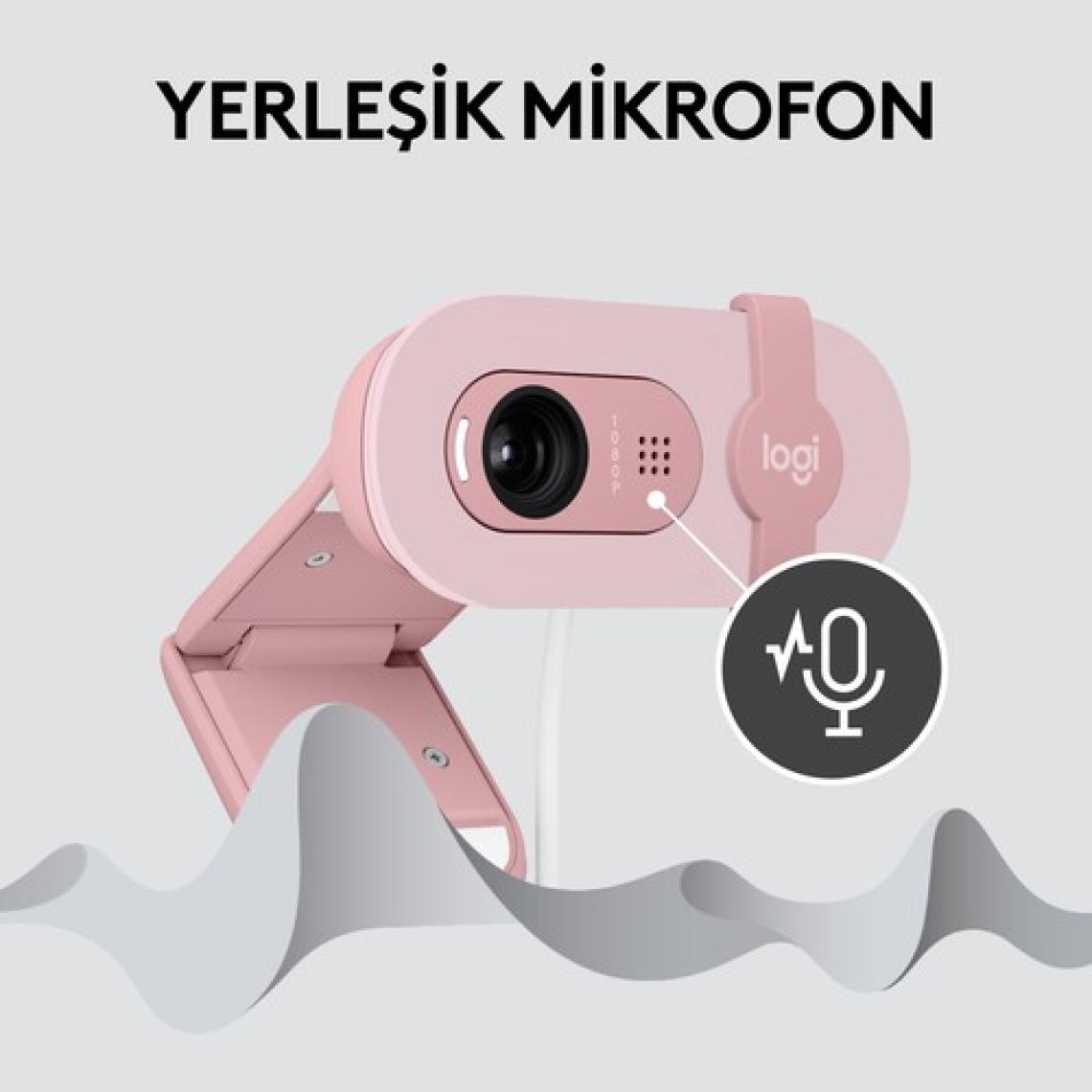 Logitech Brio 100 Pembe Full HD 1080P Mikrofonlu Webcam