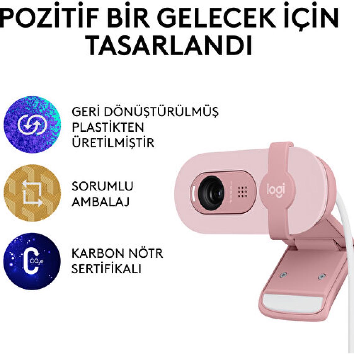 Logitech Brio 100 Pembe Full HD 1080P Mikrofonlu Webcam