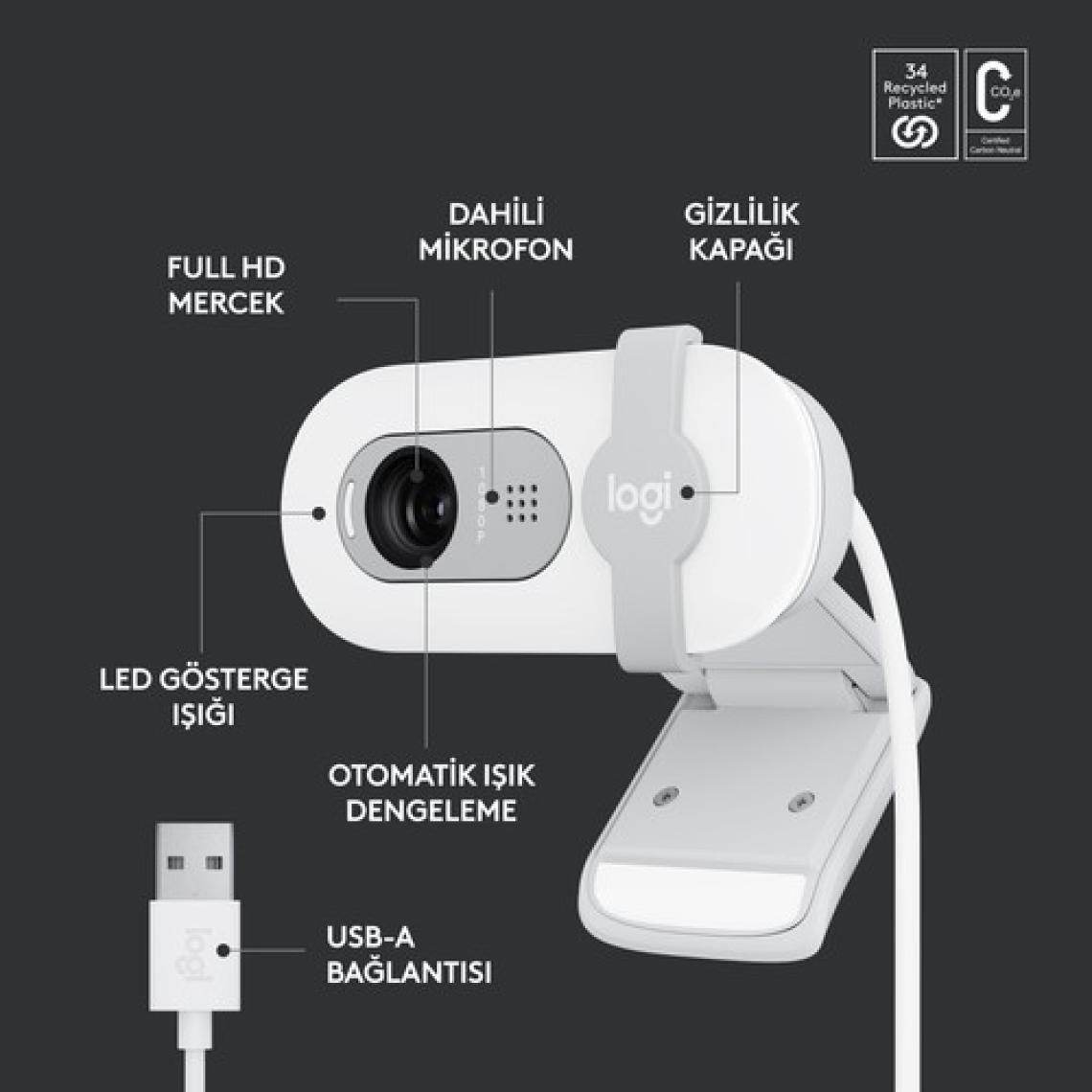 Logitech Brio 100 Beyaz Full HD 1080P Mikrofonlu Webcam