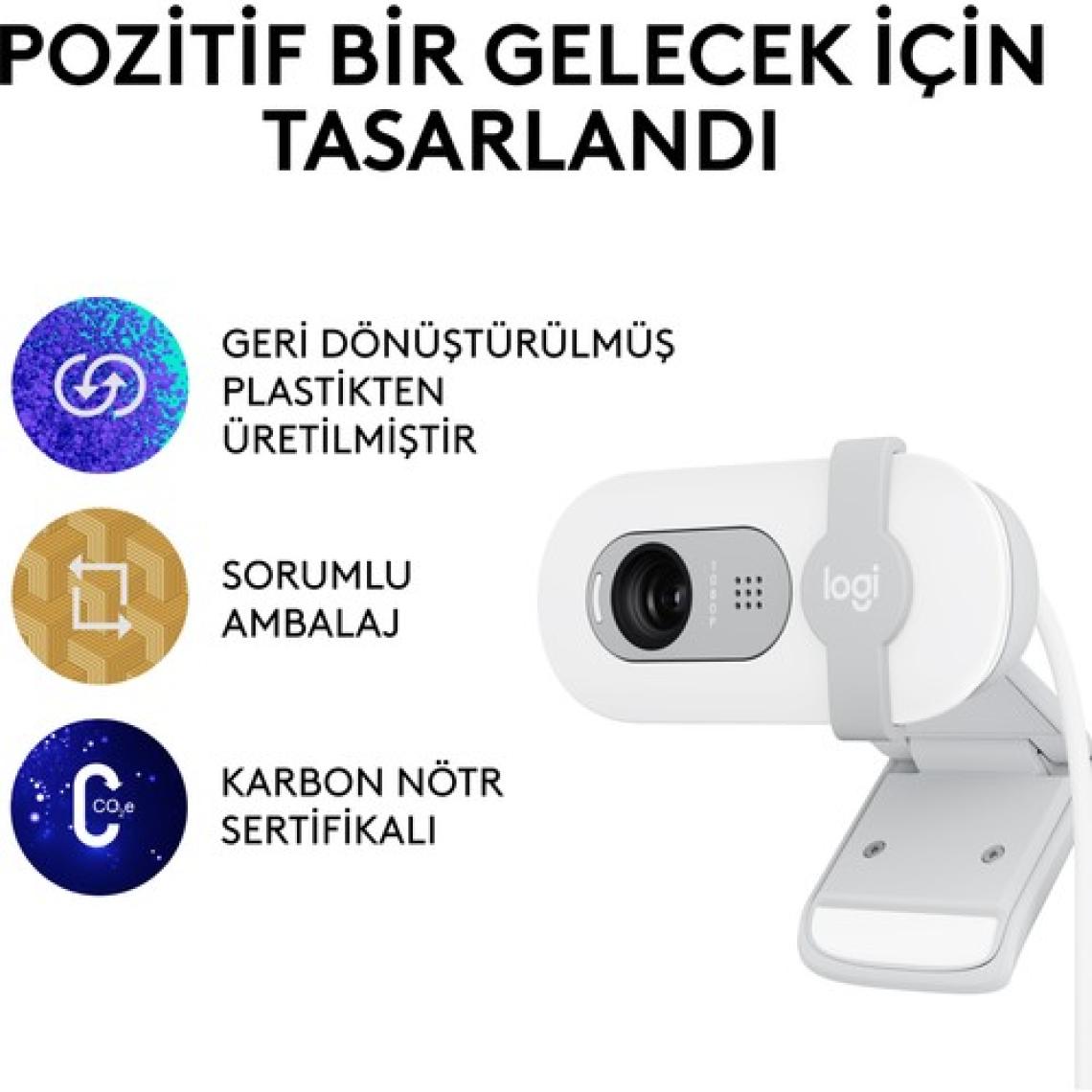 Logitech Brio 100 Beyaz Full HD 1080P Mikrofonlu Webcam