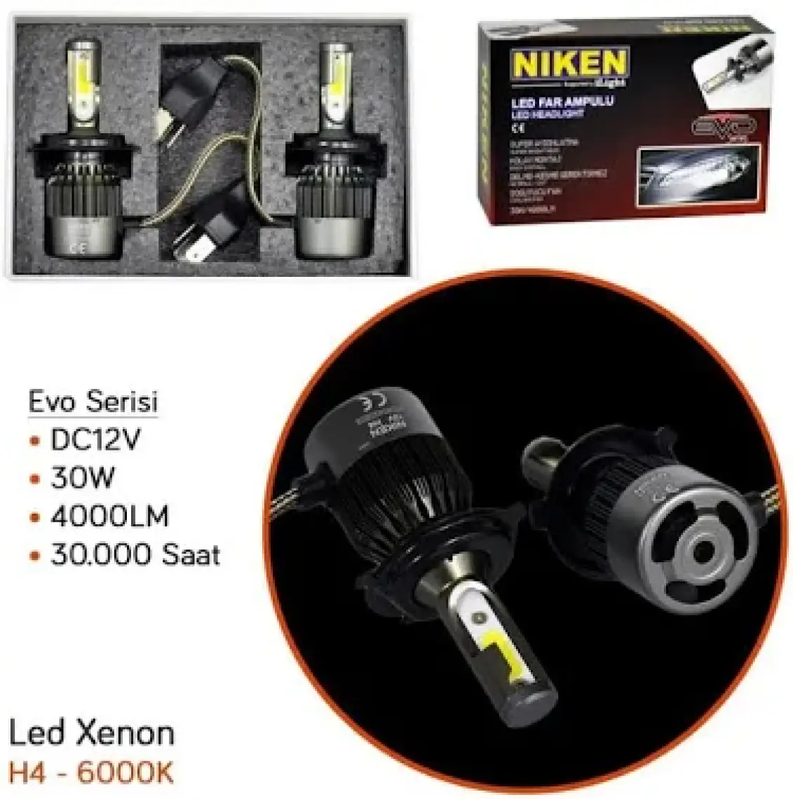 H4 Led Xenon Far Aydınlatma Seti Şimşek Etkili Evo 8000lm