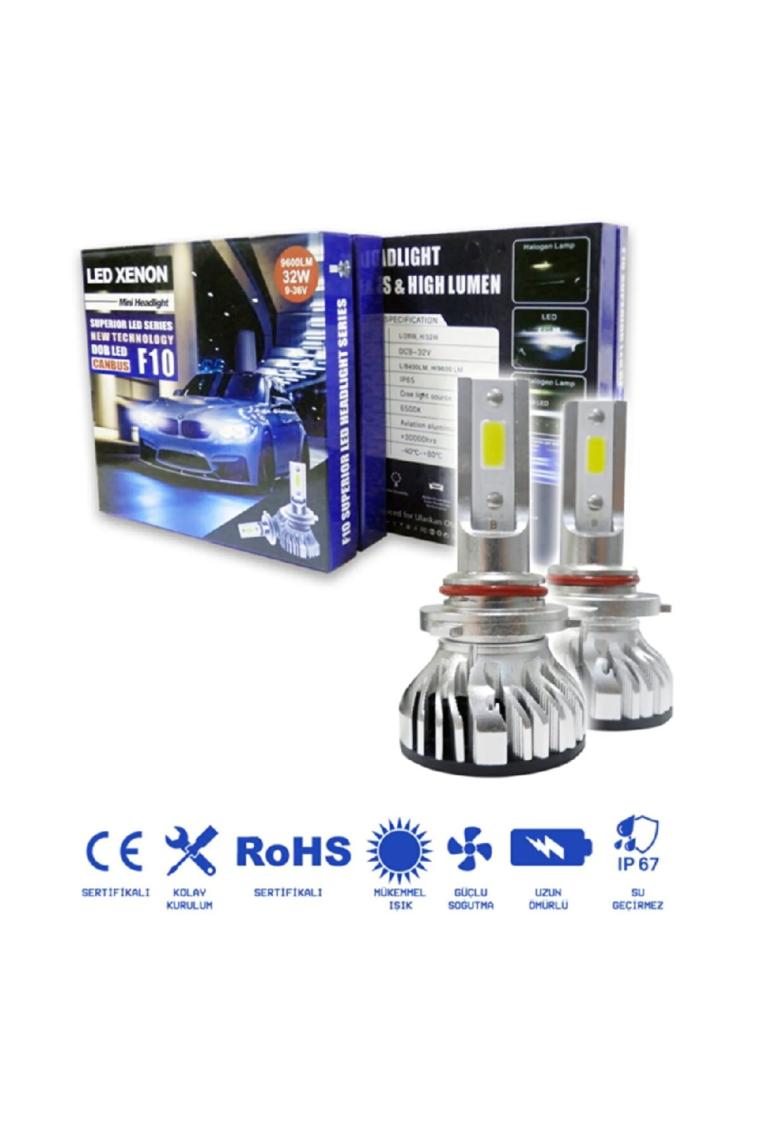 C9 9006 F10 Canbus Mini LED Xenon Soğutuculu Far Ampulü 9600LM 6000K