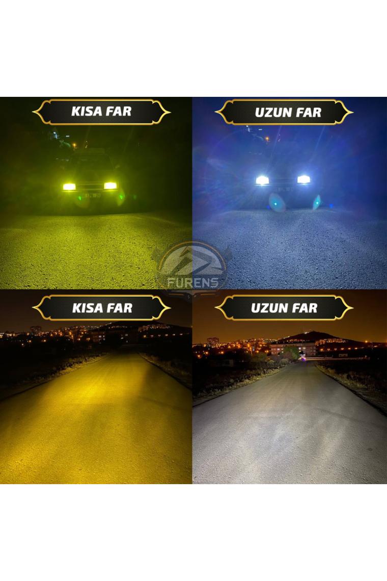 STS Oto Aksesuar Vw Bora Uyumlu Mercek LED Xenon Uzun - Kısa Çift Renk Şimşek Etkili