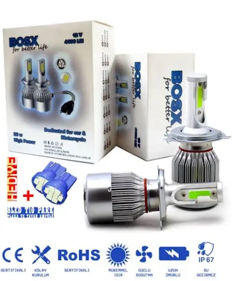 C9 Bosx Beyaz Vision Led / Xenon Far Ampulü 4400LM 6000K H4