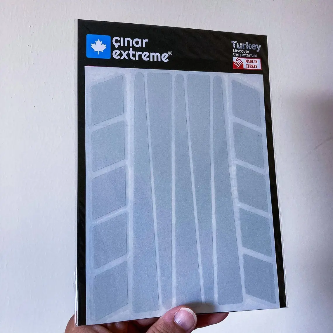 Çınar Extreme Şerit Tasarımlı Reflektif Gri Motosiklet Kask Sticker Çınar Extreme