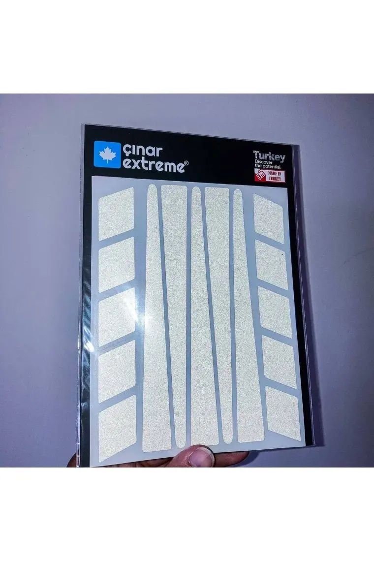 Çınar Extreme Şerit Tasarımlı Reflektif Gri Motosiklet Kask Sticker Çınar Extreme