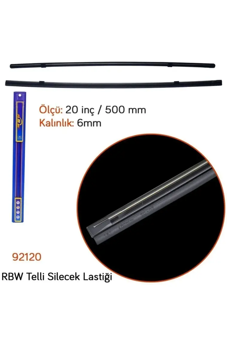 R.B.W. 92120 Telli 20 Inç / 500 mm Silecek Lastiği (6mm)