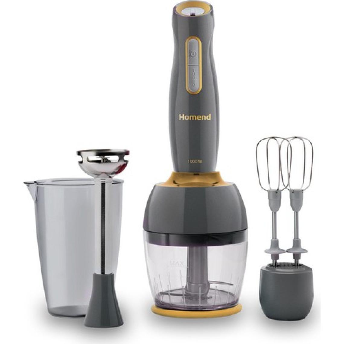 Homend Handmaid 1962H Çoklu Blender Seti 1000W – 750 ml Doğrayıcı, 800 ml Ölçü Kabı, Çırpma ve Doğrama Özellikli, Paslanmaz Çelik Bıçak, Antrasit-Gold
