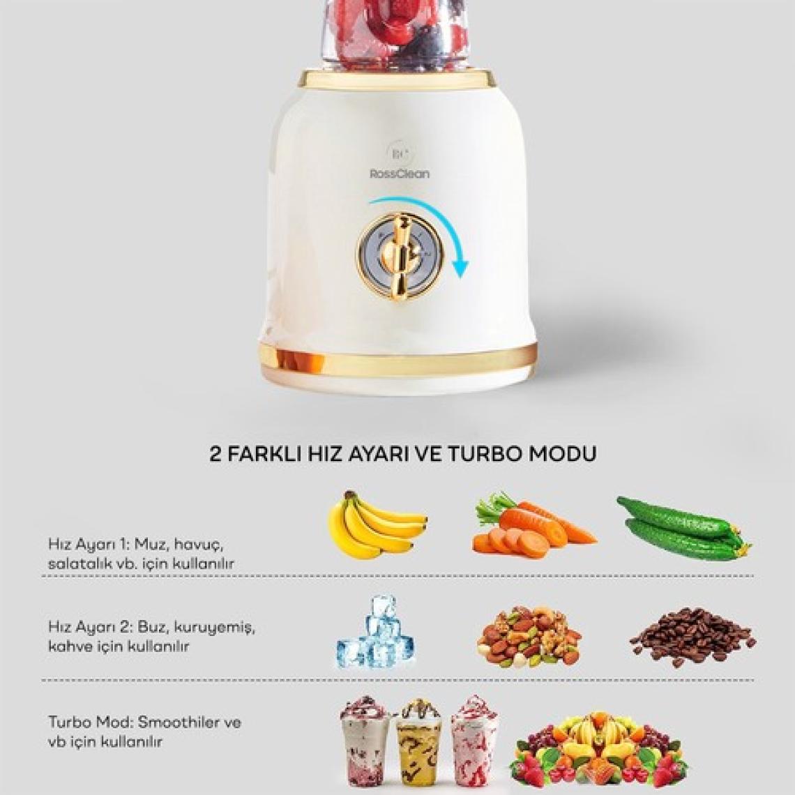RossClean Fit Life 2in1 Smoothie Blender ve Kahve Öğütücü Gold