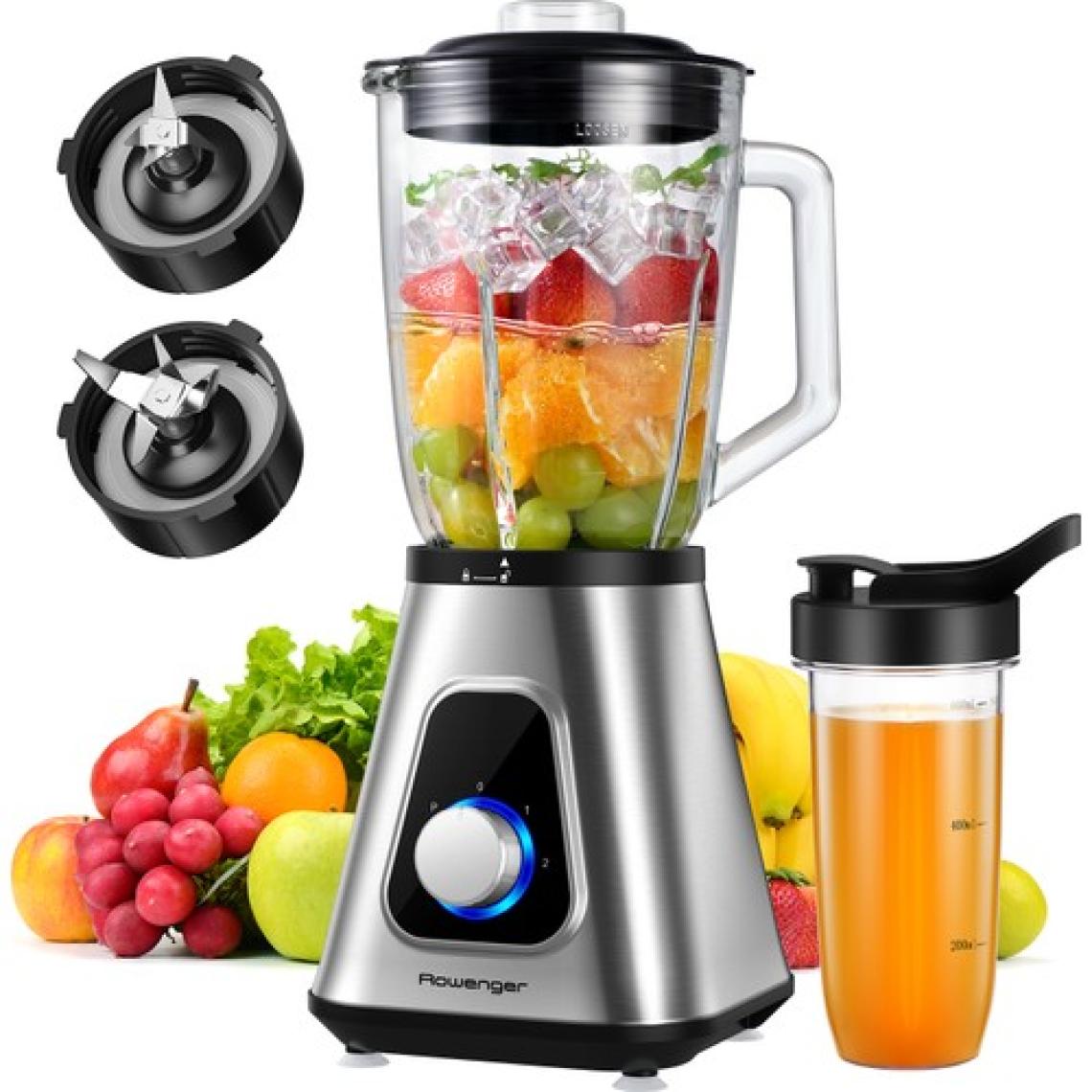 Rowenger 2in1 Inox 1.5lt Cam Hazneli Sürahi Smoothie Blender + 600ml Kişisel Blender