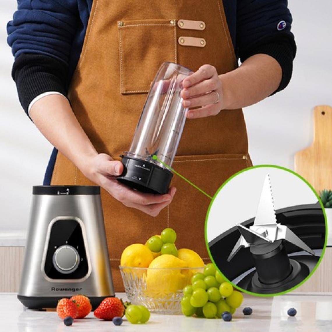 Rowenger 2in1 Inox 1.5lt Cam Hazneli Sürahi Smoothie Blender + 600ml Kişisel Blender