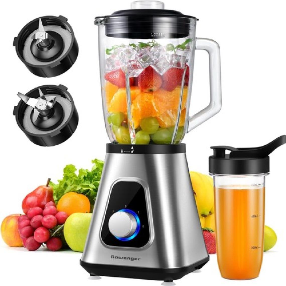 Rowenger 2in1 Inox 1.5lt Cam Hazneli Sürahi Smoothie Blender + 600ml Kişisel Blender