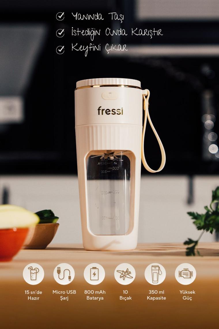 Fressi FR-BL0318 Taşınabilir Şarjlı 80 W 350ml Öğütücü Fonksiyonlu Krem Kişisel Smoothie Blender