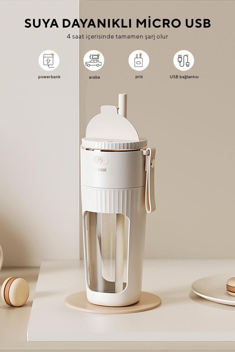 Fressi FR-BL0318 Taşınabilir Şarjlı 80 W 350ml Öğütücü Fonksiyonlu Krem Kişisel Smoothie Blender