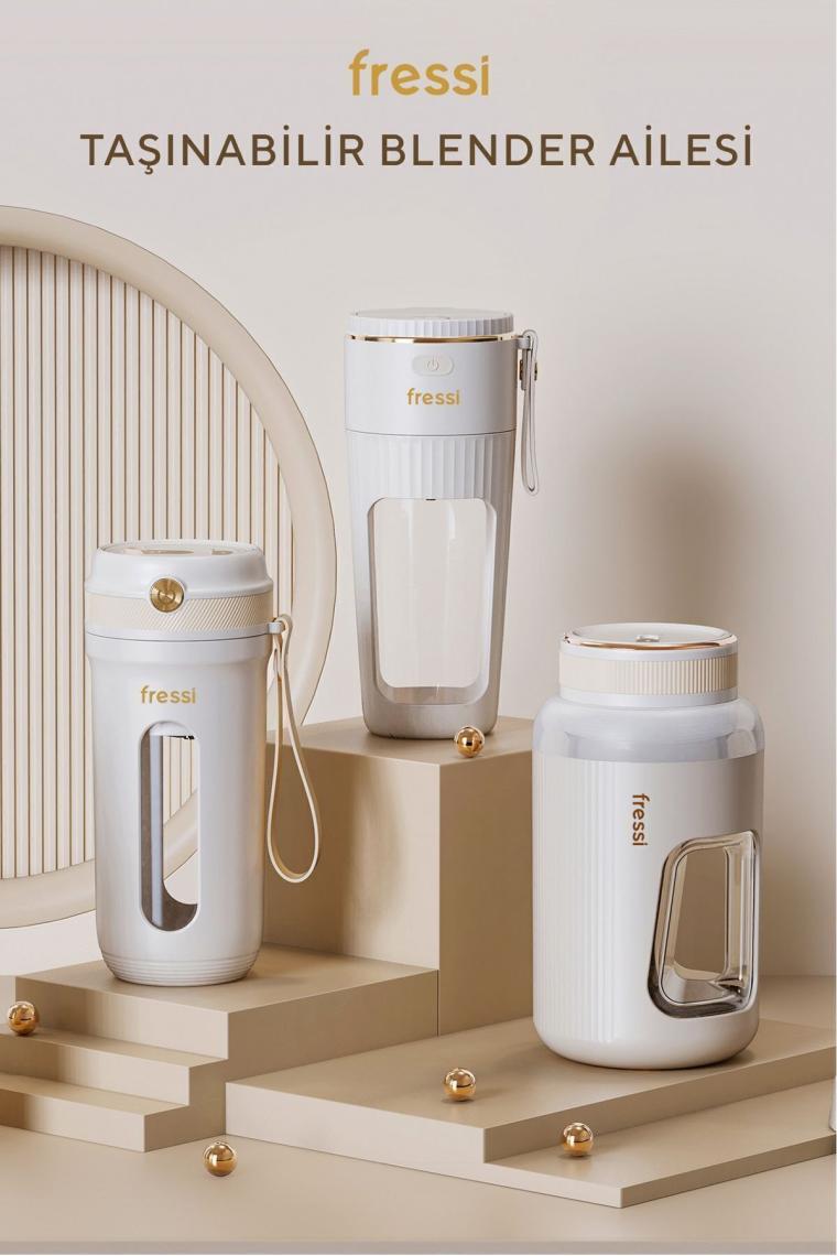 Fressi FR-BL0318 Taşınabilir Şarjlı 80 W 350ml Öğütücü Fonksiyonlu Krem Kişisel Smoothie Blender
