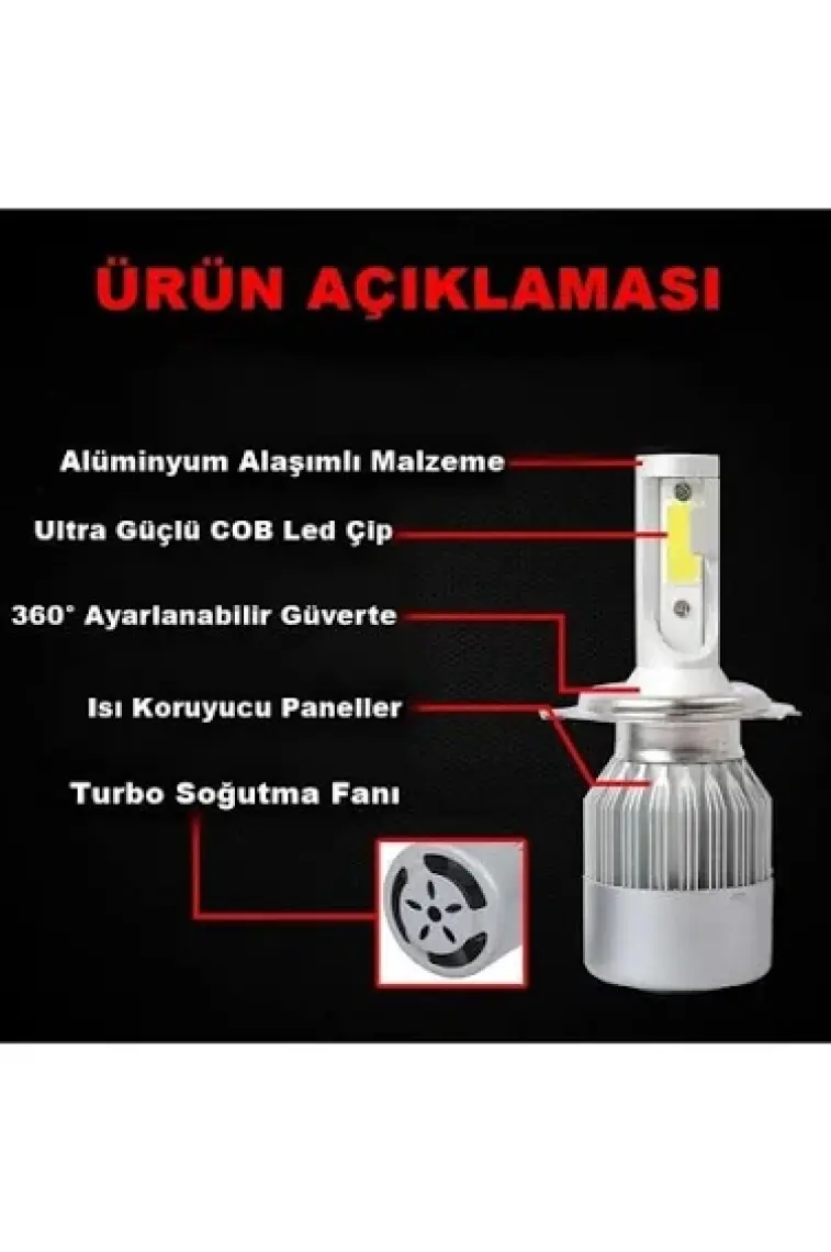 H4 Led Xenon Şimşek Etkili C6 Marka 10800 Lm 6000k Şimşek Etkili Led Xenon Beyaz