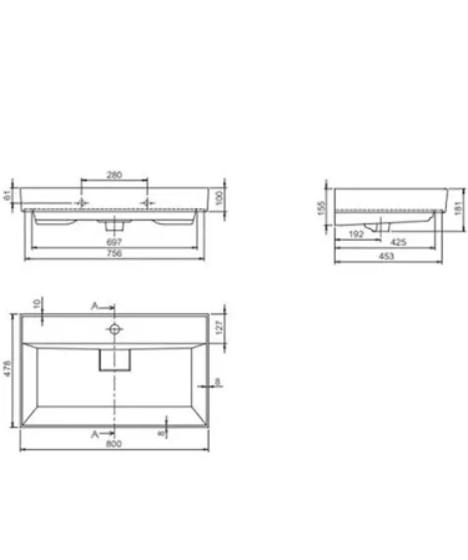 Turkuaz Seramik Sharp Etajerli Lavabo 80  x  48 cm