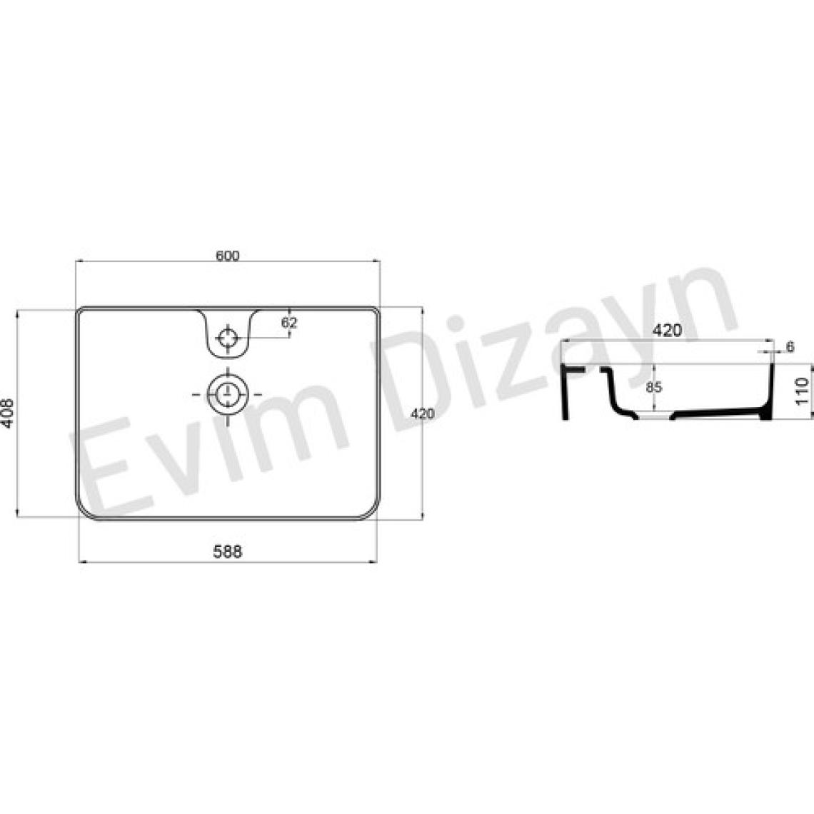 Aqua Bagno "mestola"  Tezgah Üstü Lavabo Batarya Delikli 60 x 42  cm Beyaz