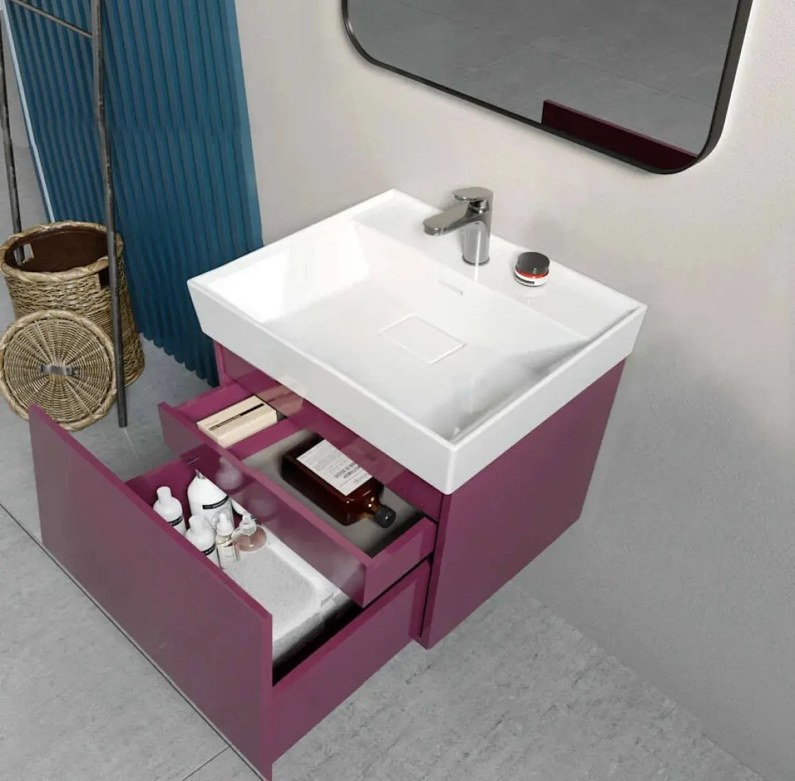 Cerastyle Turkuaz Sharp Etajerli Lavabo 60*48  cm