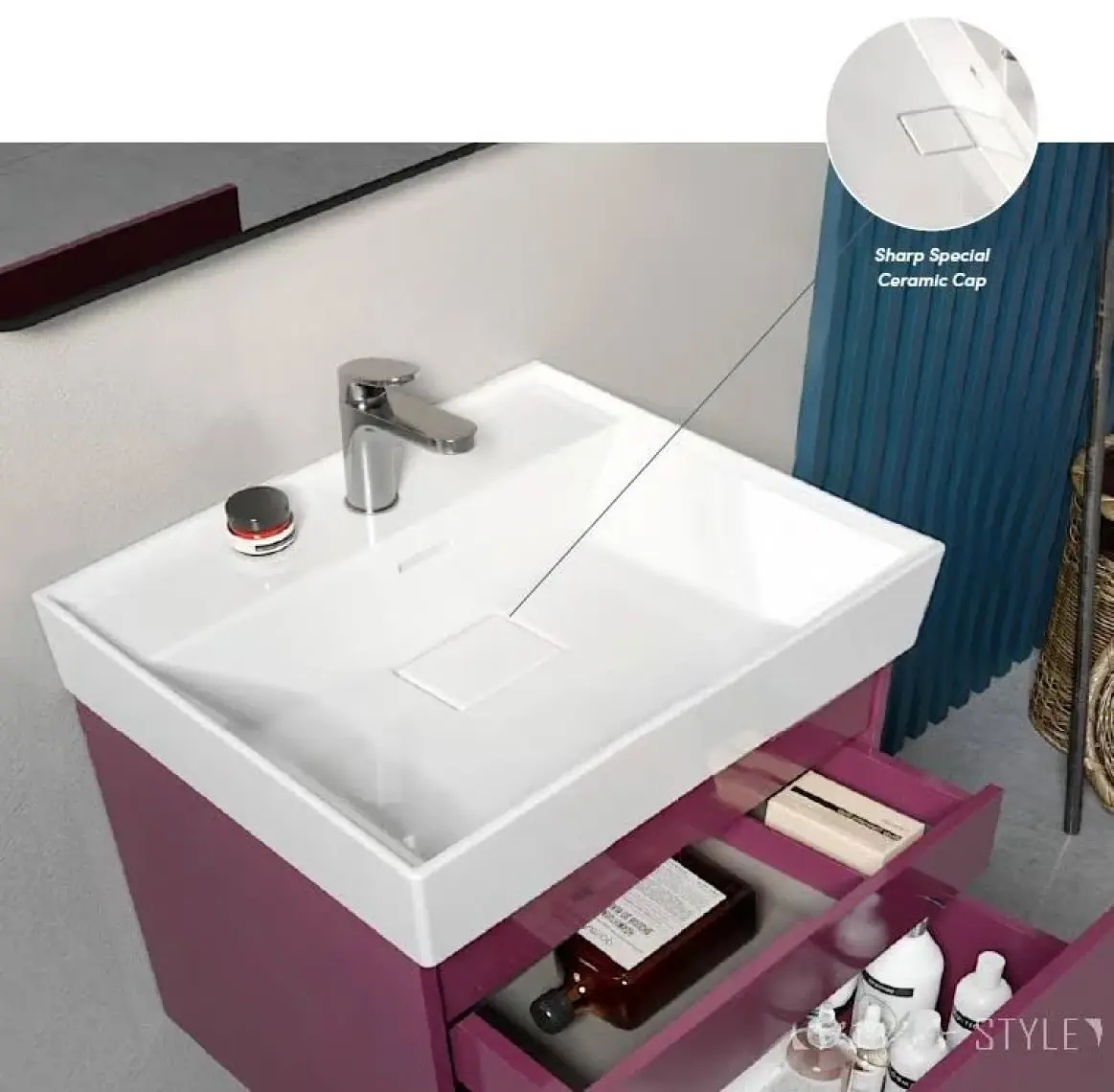 Cerastyle Turkuaz Sharp Etajerli Lavabo 60*48  cm