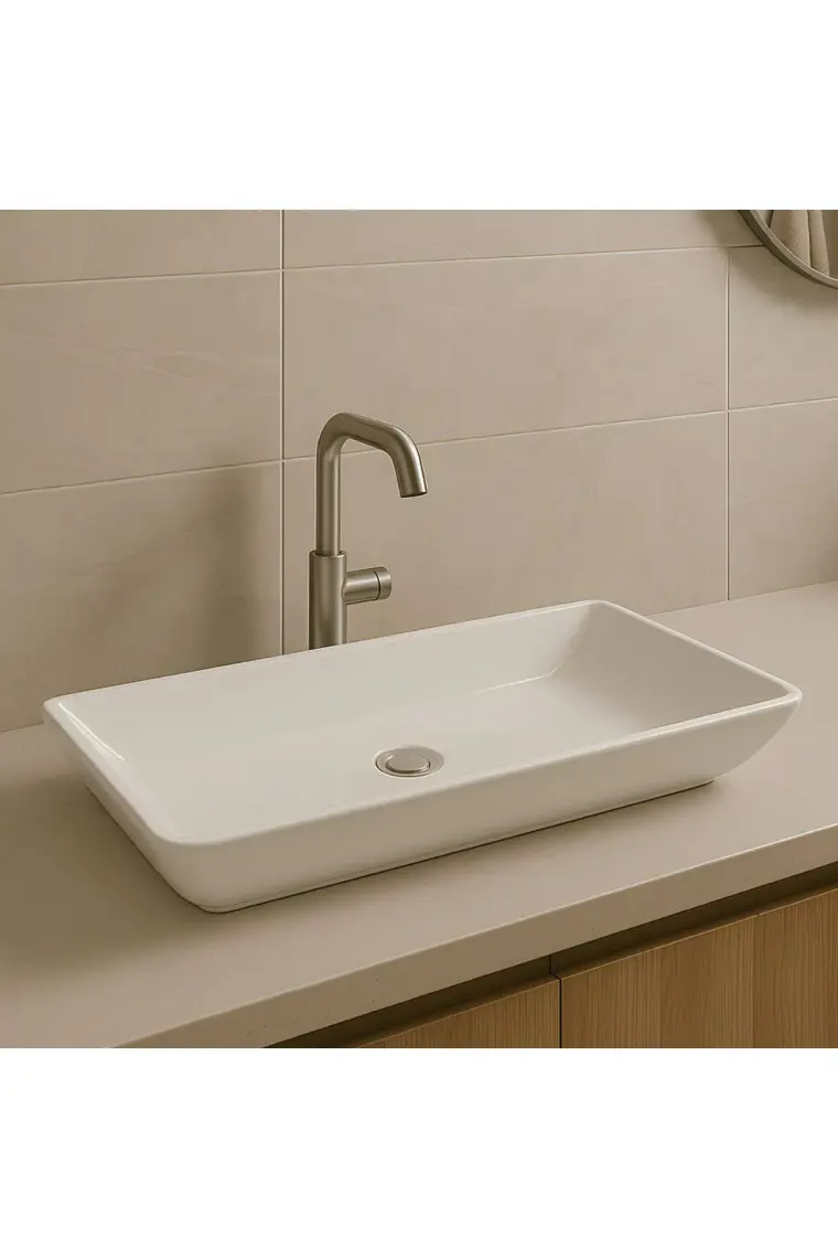 Newarc Domino Tezgah Üstü Deliksiz Lavabo 68x38 cm 5019