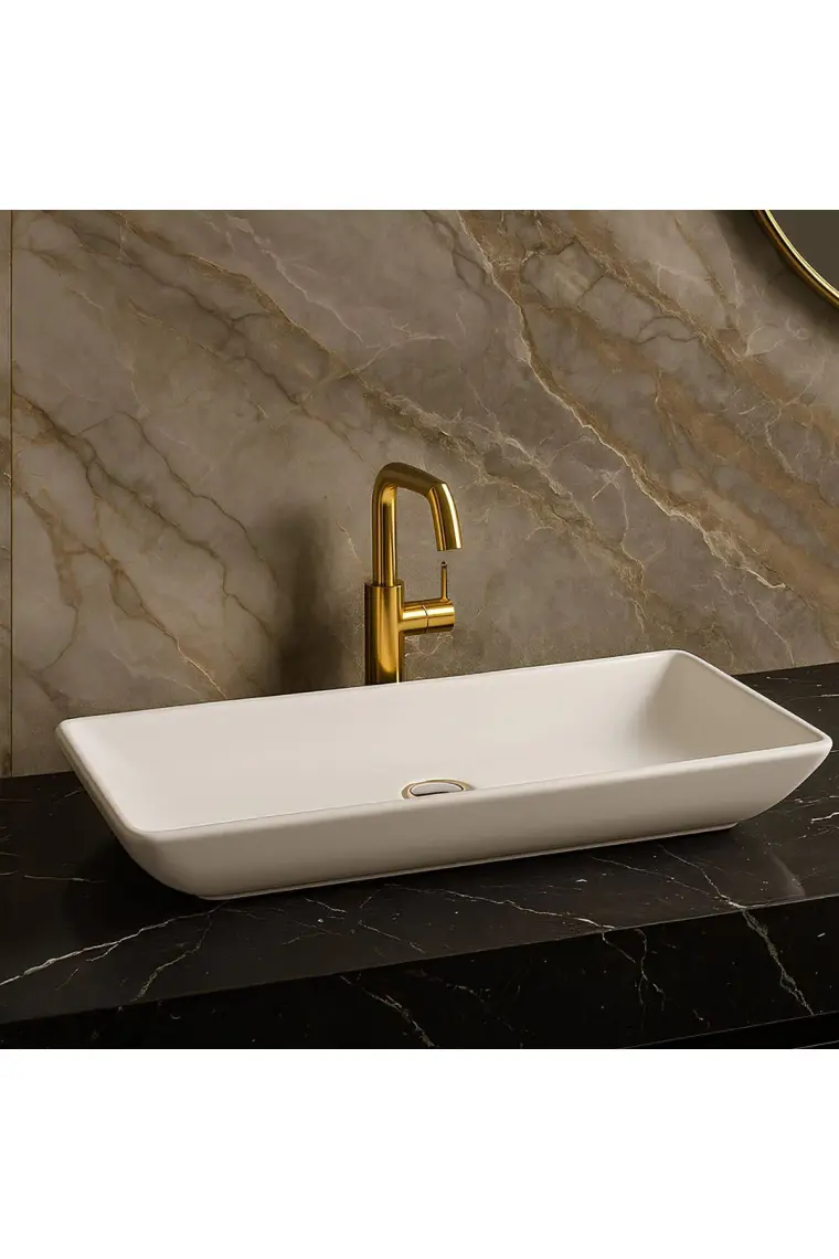 Newarc Domino Tezgah Üstü Deliksiz Lavabo 68x38 cm 5019