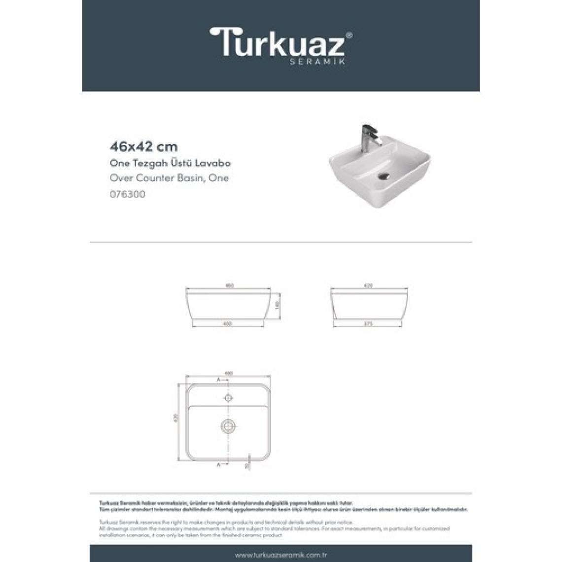 Turkuaz Seramik Cerastyle One 46 x 42 cm Tezgah Üstü Çanak Lavabo