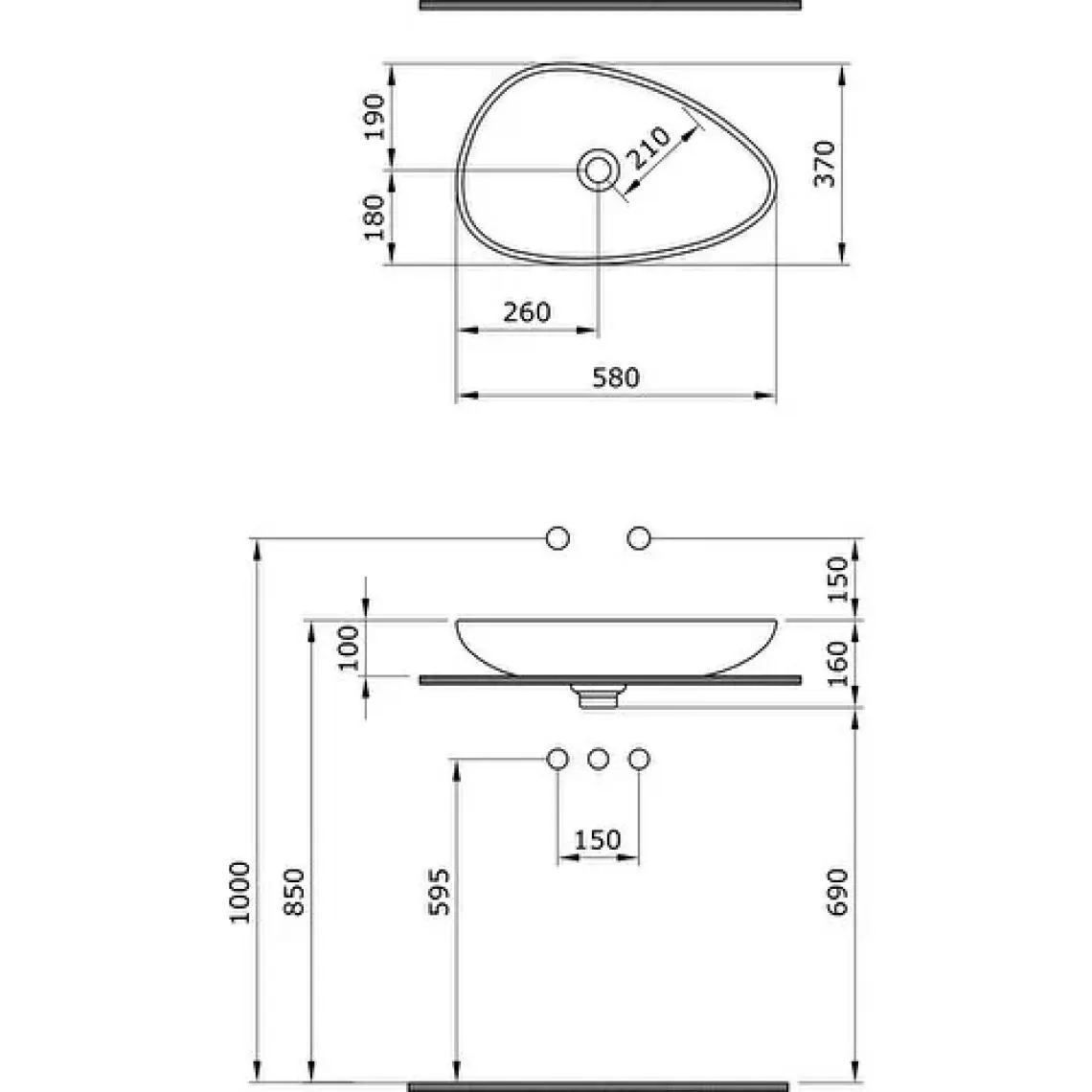 Bocchi Etna Çanak Lavabo 58 cm -Parlak Beyaz 1114-001-0125