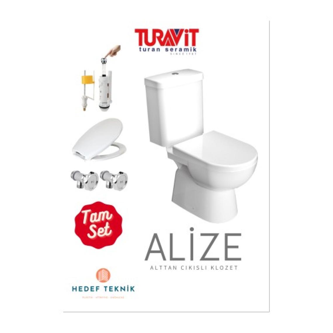 Turavit Alize Alttan Çıkışlı Klozet+ Rezervuar +Iç Takım+ Yavaş Kapanır Kapak(Herşey Dahil)