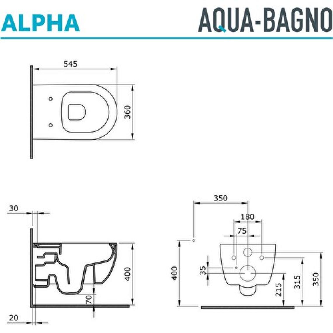 Aqua Bagno Alpha Asma Klozet + Yavaş  Kapanan Kapak -Mat Siyah