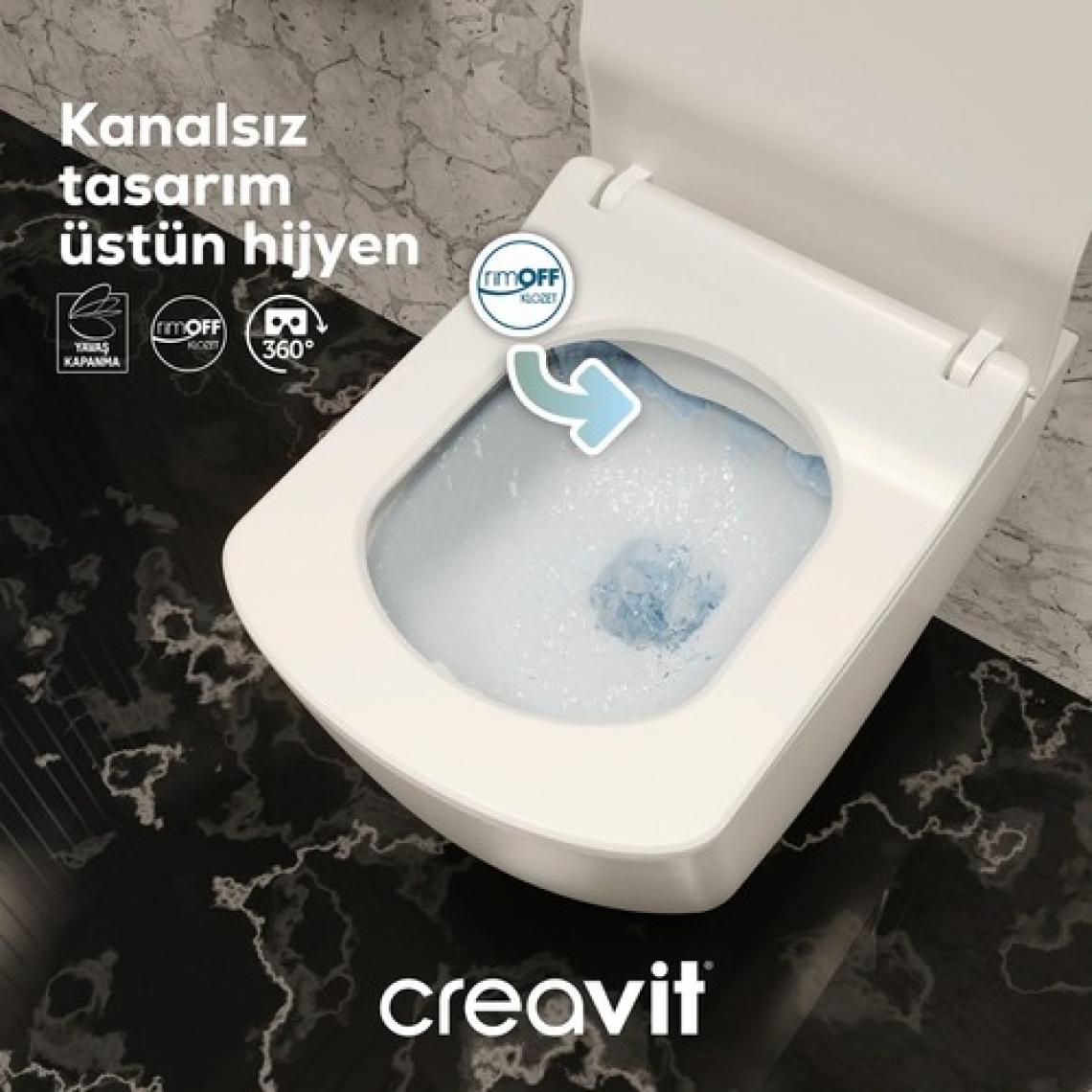 Creavit Elegant Kanalsız Asma Klozet, Creavit Yavaş Kapanan Kapak