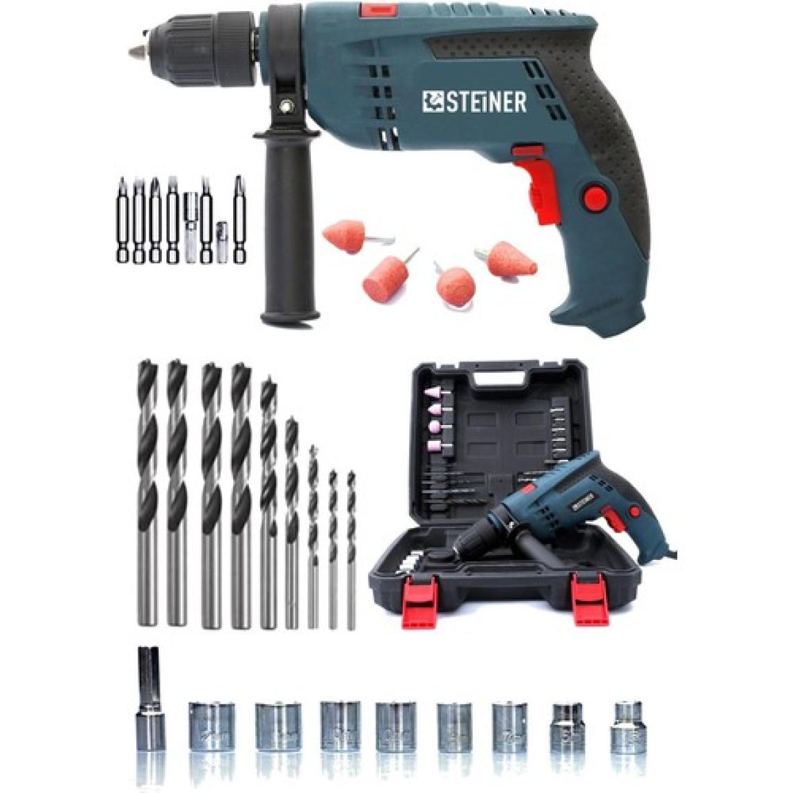 Steiner Alman 3400 Watt Sjs Metal Sanzıman Devir Ayarlı Süper Torq Darbeli Matkap 30 Parça Setli
