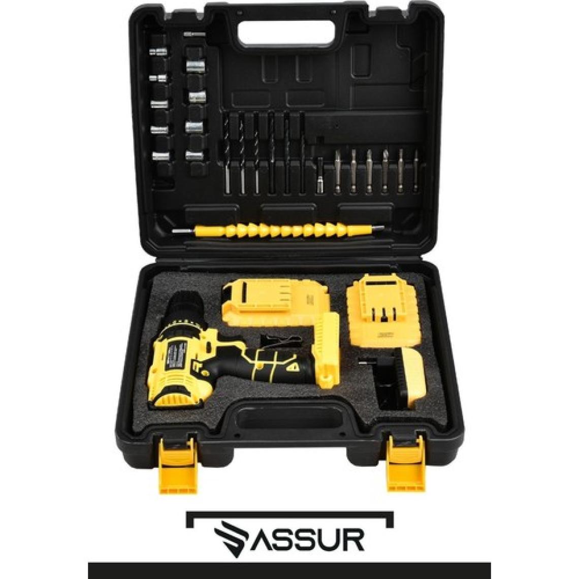 ASSUR Şarjlı Matkap Çift Akülü 24 Parça Plastik Mandren Sarı 58vf