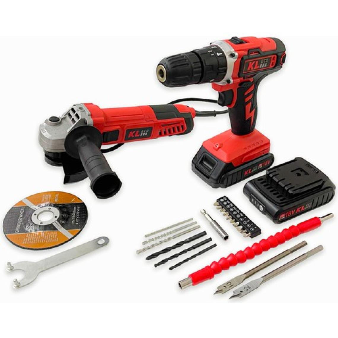 KL Pro  Kl Eco 18v/1.5 Ah Çift Akülü Darbeli Matkap + 750w Avuç Taşlama + 23 Parça Aksesuar Ketm1875