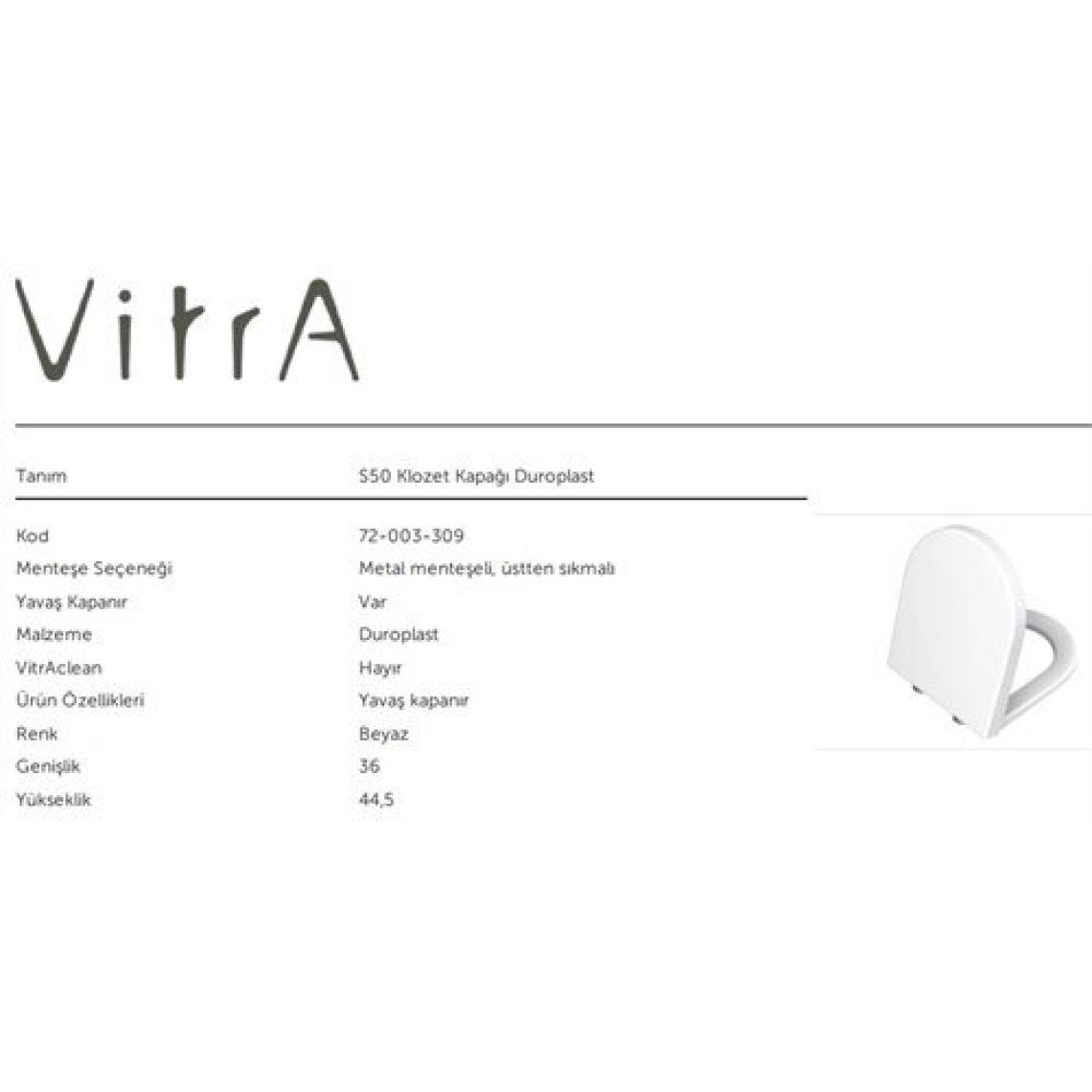 VitrA S50 72-003-309 Klozet Kapağı Yavaş Kapanır