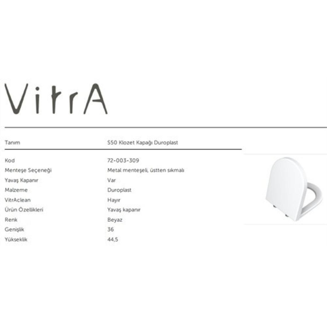 VitrA S50 72-003-309 Klozet Kapağı Yavaş Kapanır