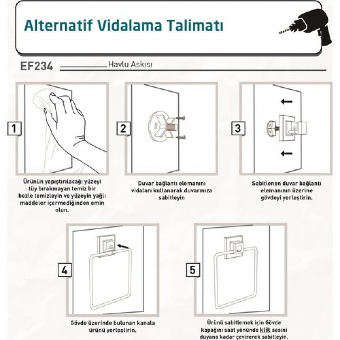 Teknotel Delme Vida Matkap Yok! Easyfıx Yapıskanlı Kare Havluluk Mat Siyah EF234