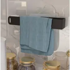Lamizon Pratik Yapışkanlı Tasarım Dikey Kağıt Havlu Rulo Tutucu Siyah