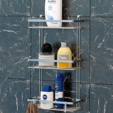 Üç Katlı Lamalı Banyo Rafı Kancalı Krom Es065h