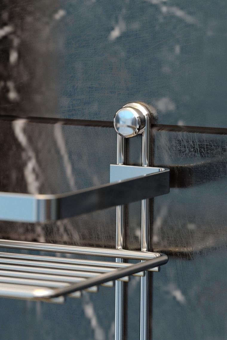 Üç Katlı Lamalı Banyo Rafı Kancalı Krom Es065h
