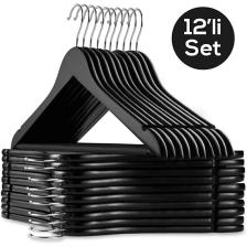 12 Adet Ahşap Görünümlü A Kalite Plastik Elbise Askısı Siyah Designedbygnd
