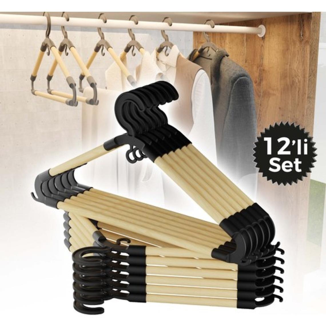 Seowood Ahşap 12'li Yetişkin Elbise Askısı 43CM Genişlik