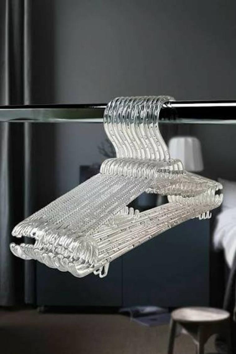 Askıcı Kristal Şeffaf Büyük Boy Elbise Askısı 24 Adet