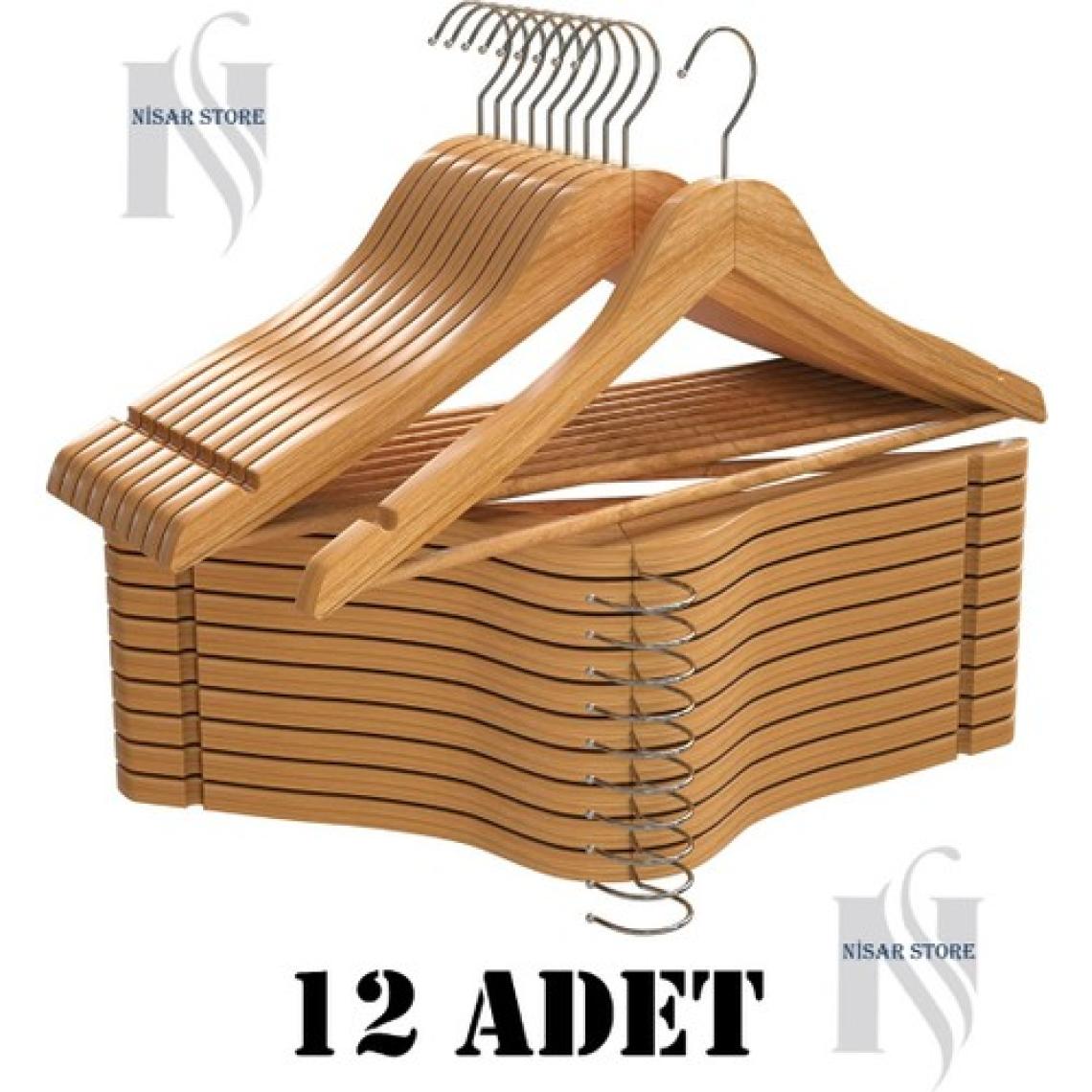 Nisar Store Nisarstore 12 Adet Ahşap Lüks Natürel Vernikli Elbise Ceket Askısı Dolap Düzenleyici