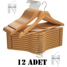 Nisar Store Nisarstore 12 Adet Ahşap Lüks Natürel Vernikli Elbise Ceket Askısı Dolap Düzenleyici